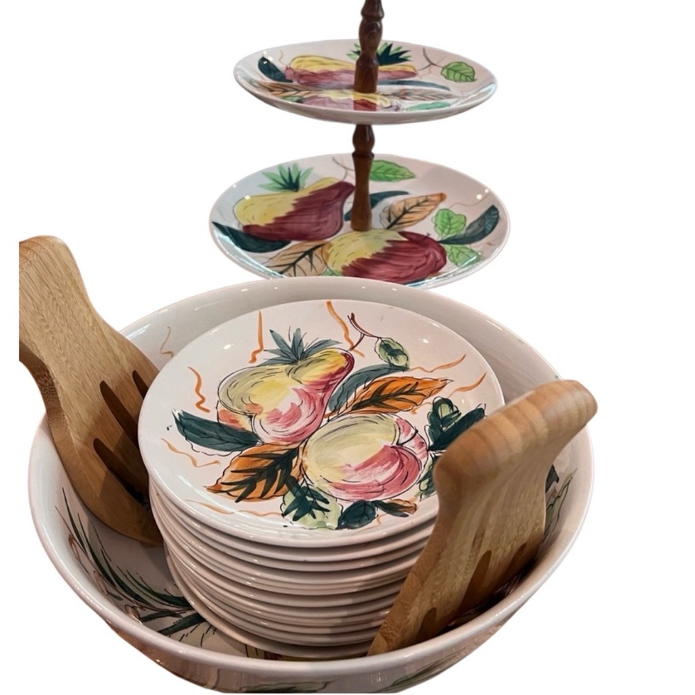Vintage Hand Painted Japan Fruit Salad Bowl Set 14 Plates are listed sep d/t wt